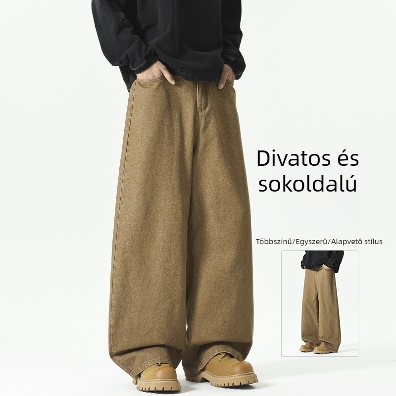 Amerikai stílusú egyenes szabású férfi farmer, alapvető, sokoldalú denim, utcai divat, plusz méret