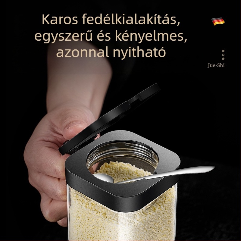 304 üveg fűszertartó készlet fogantyúval, só- és fűszertartók, kanállal, légmentesen záródó tároló