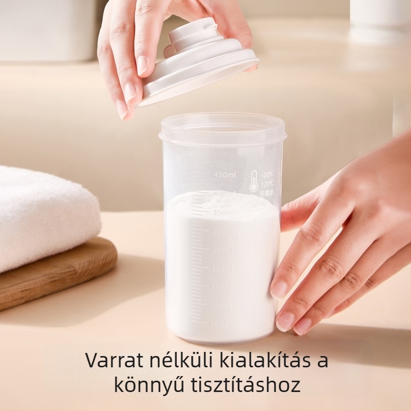 Zárható tárolóedény mérőskálával, háztartási adagolós üveg, mosópor és fehér cukor tárolóedény