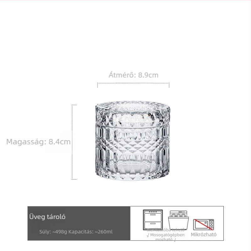 Üveg tárolóedény retro stílusban, átlátszó konyhai edény fedővel, nassolnivalók, édességek és fűszerek tárolására