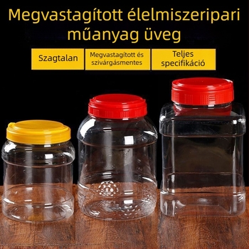 Műanyag mézesüveg lekvárhoz és szószokhoz, kerek, zárható, élelmiszer-minőségű