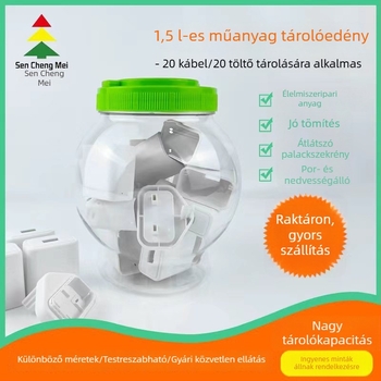 1,5 L gömb alakú műanyag tartály, testreszabható, 20 darab adatkábelek és töltőfejek kiegészítéssel