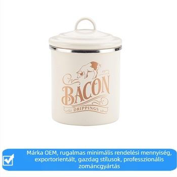 Konyhai zománcos fémtároló edény virágmintás dizájnnal, 301-500 ml, szalonna tárolására