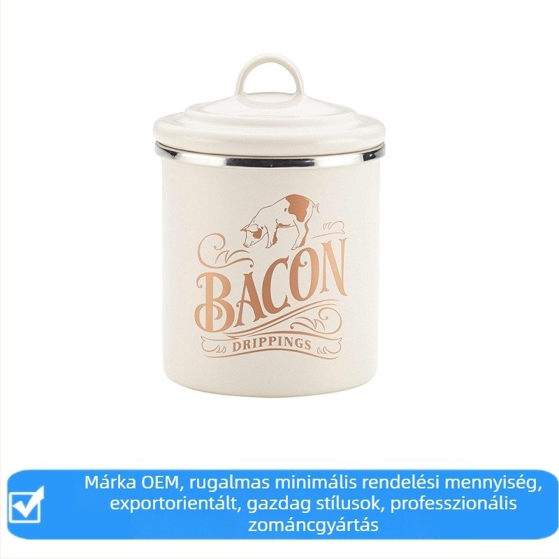 Konyhai zománcos fémtároló edény virágmintás dizájnnal, 301-500 ml, szalonna tárolására