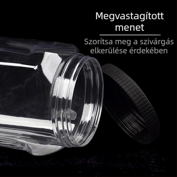 1 literes átlátszó műanyag zárható edény, széles nyílású, négyszögletes forma, élelmiszer-minőségű PET, száraz gyümölcs csomagoláshoz, új modell