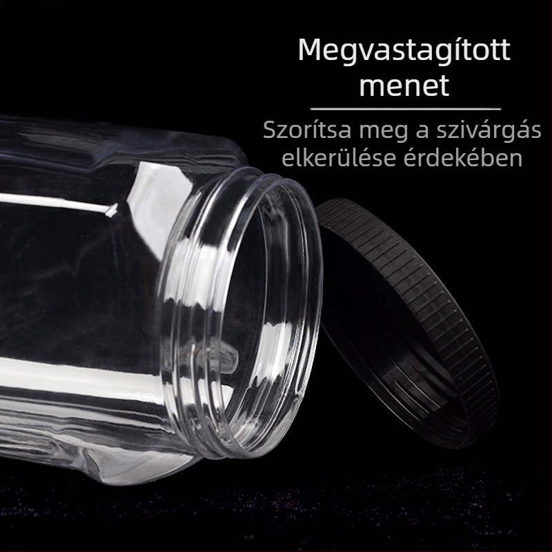 1 literes átlátszó műanyag zárható edény, széles nyílású, négyszögletes forma, élelmiszer-minőségű PET, száraz gyümölcs csomagoláshoz, új modell