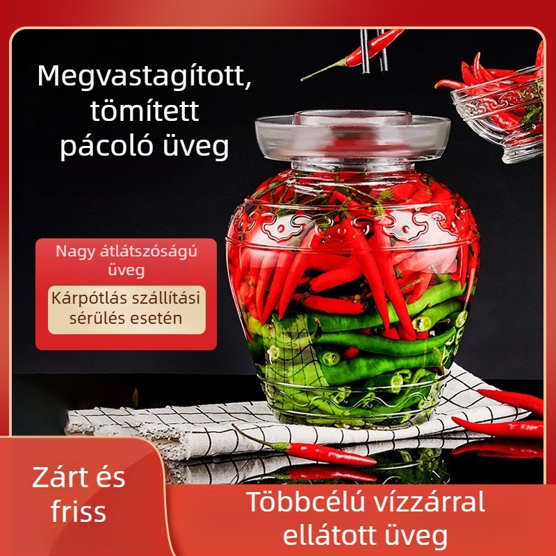 Nagy üveg tároló savanyúságokhoz, vízzáró, vastag üveg