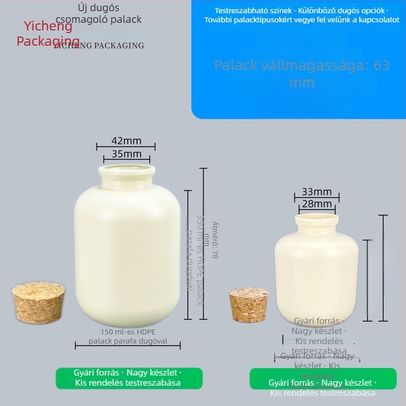 30 g kávébab tárolóüveg, 150 ml, parafadugós zárófedél, HDPE műanyag üveg