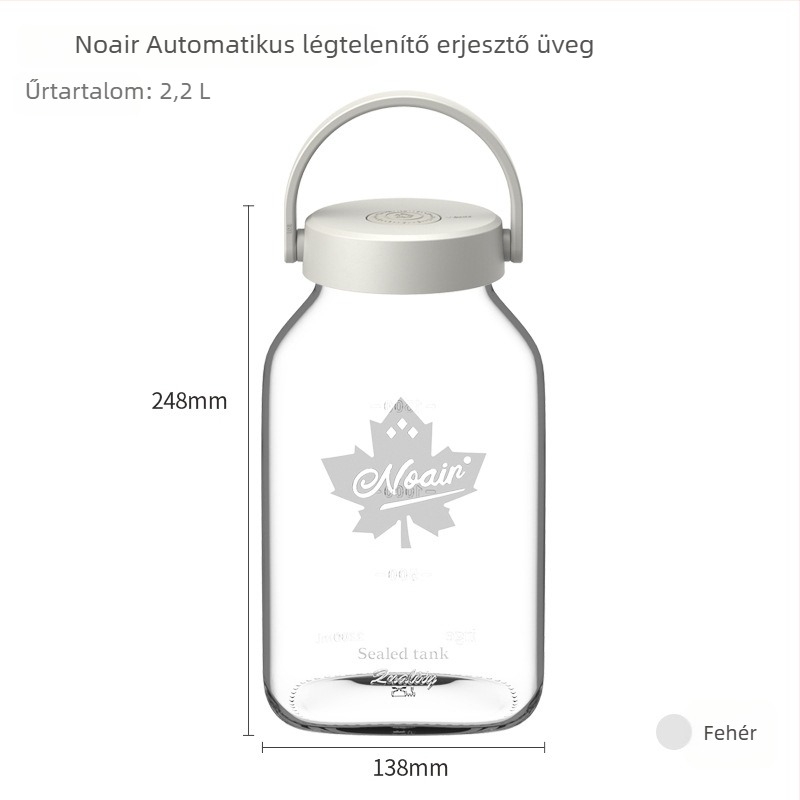 Kétfedeles zárható üvegtároló edény, hermetikusan záródó, filtráló szétválasztóval, élelmiszer-minőségű, 2,2 L