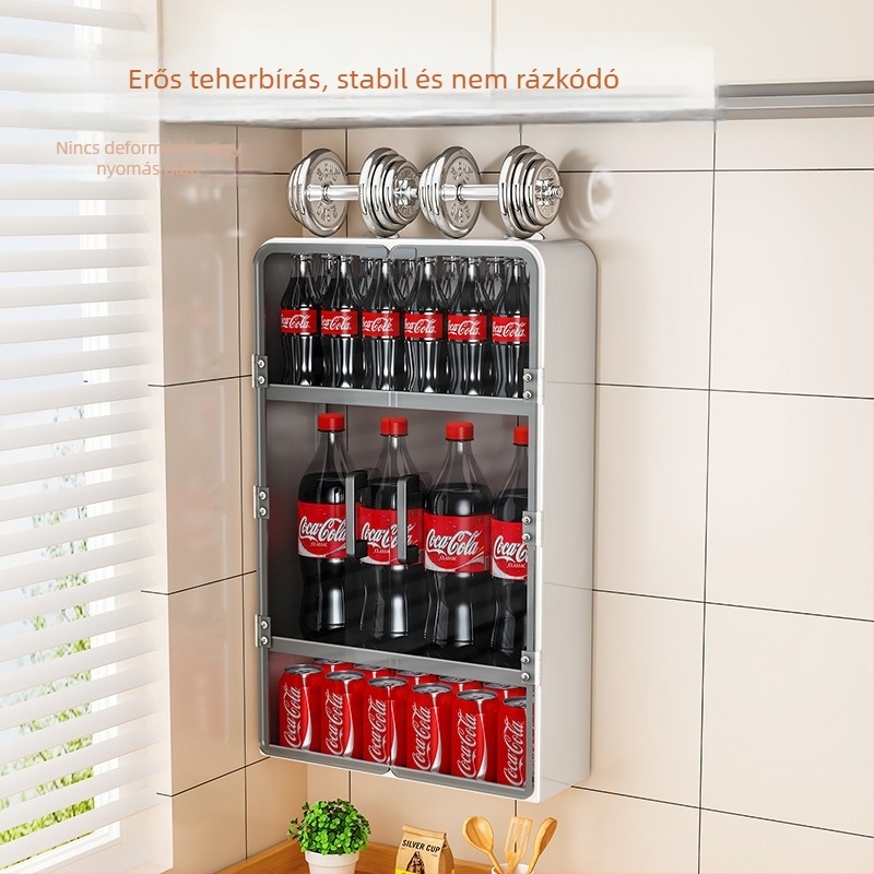 Konyhai falra szerelhető tároló szekrény ajtókkal, fúrás nélkül, porálló, fűszerekhez