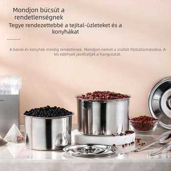 Rozsdamentes acélból készült zárt fűszertartó fedővel, kör alakú konyhai sótartó