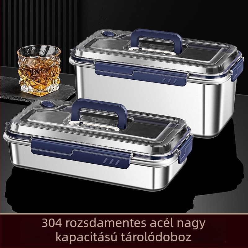 304 rozsdamentes acélból készült nagy kapacitású ételtároló doboz, hordozható fogantyúval, tízórai doboz, zárt fedél