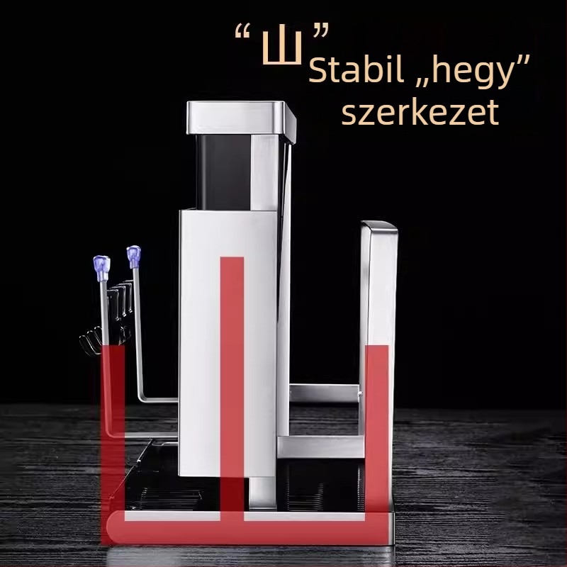 Falra szerelhető konyhai tároló 304 rozsdamentes acélból, integrált vágódeszka- és kés-tartóval