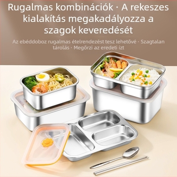 Rozsdamentes acélból készült élelmiszer-tároló doboz fedővel, ebédhez