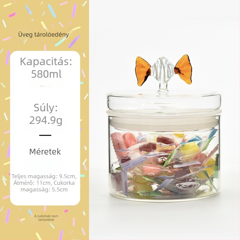 Kreatív üveg tárolóedény fedővel – konyhai tároláshoz, édességek, snackek és diófélék számára, mikróban használható, modern minimalist dizájn