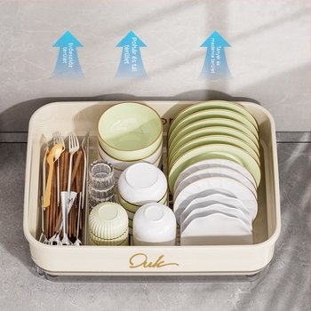 304 rozsdamentes acélból készült konyhai tál- és evőeszköztartó fedéllel, szárításra és tárolásra