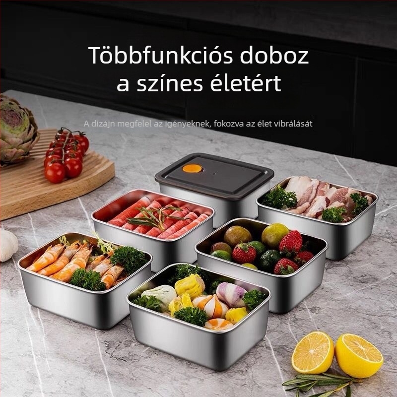 Rozsdamentes acélból készült, élelmiszer-minőségű tároló doboz hűtőszekrényhez, vastított, zárható
