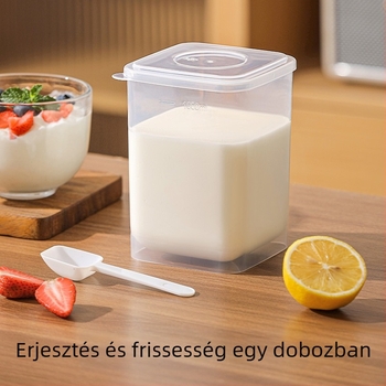 Áttetsző japán stílusú joghurtos pohár tejpor tárolóval és fedővel, otthoni tejfermentációhoz és gyümölcsök tárolásához