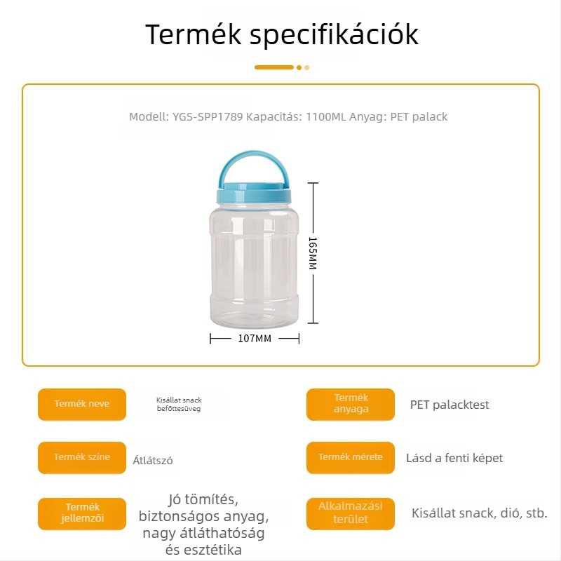 Élelmiszer-minőségű PET műanyag edény diófélék és snackek számára, vastag falú, nagy kapacitású, átlátszó, zárható fedéllel