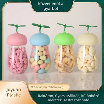 Levél- és gomba alakú PET műanyag üveg, átlátszó, zárható, 310 ml