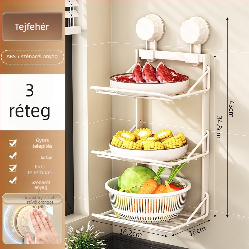 Konyhai falra szerelhető vákuumos tároló, lyukasztás nélkül, összecsukható, többfunkciós zöldségek és edények számára