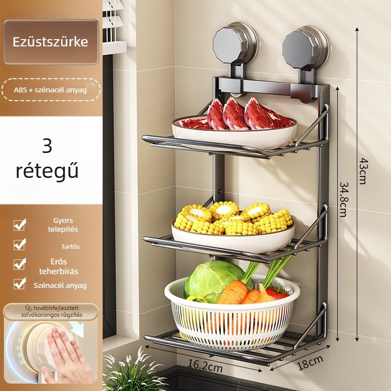 Konyhai falra szerelhető vákuumos tároló, lyukasztás nélkül, összecsukható, többfunkciós zöldségek és edények számára