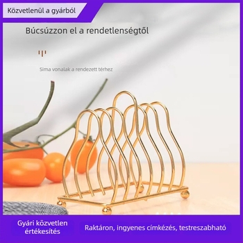 Kovácsoltvas konyhai edényállvány, kompakt szárítóállvány tányérokhoz, arany felülettel.