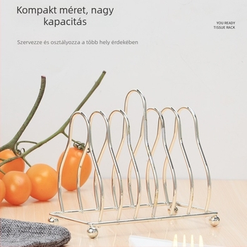 Kovácsoltvas konyhai edényállvány, kompakt szárítóállvány tányérokhoz, arany felülettel.