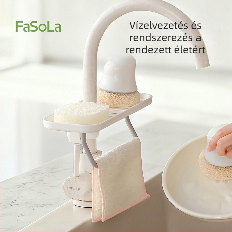FaSoLa Konyhai Mosogató Leeresztő Polc – Fúrás Nélküli Csaptele Tárhely és Kendő Szervező