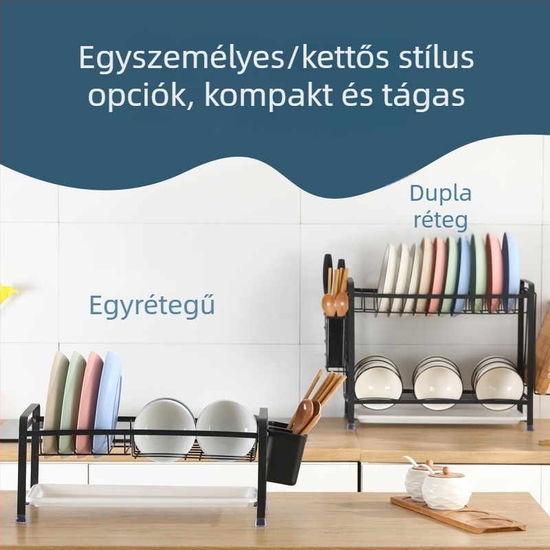 Konyhai polc edényekhez – asztali szárító, többfunkciós tároló a tányérokhoz és a tálakhoz