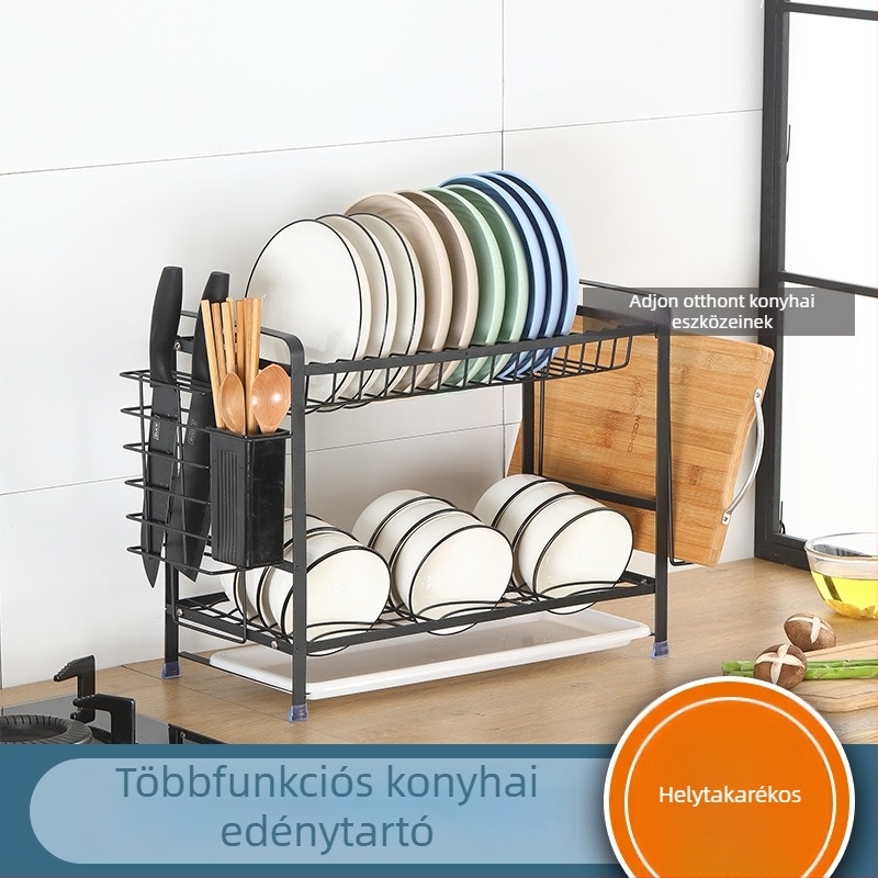 Konyhai polc edényekhez – asztali szárító, többfunkciós tároló a tányérokhoz és a tálakhoz