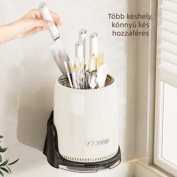 Mindennapi konyhai szervező forgó kés- és evőpálcika tartóval, pult feletti tároló