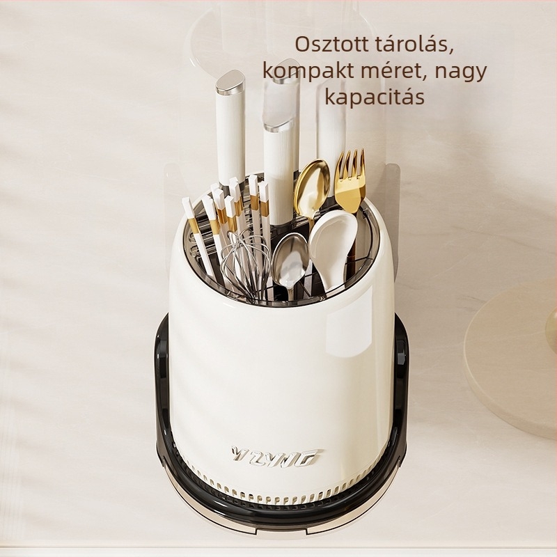Mindennapi konyhai szervező forgó kés- és evőpálcika tartóval, pult feletti tároló
