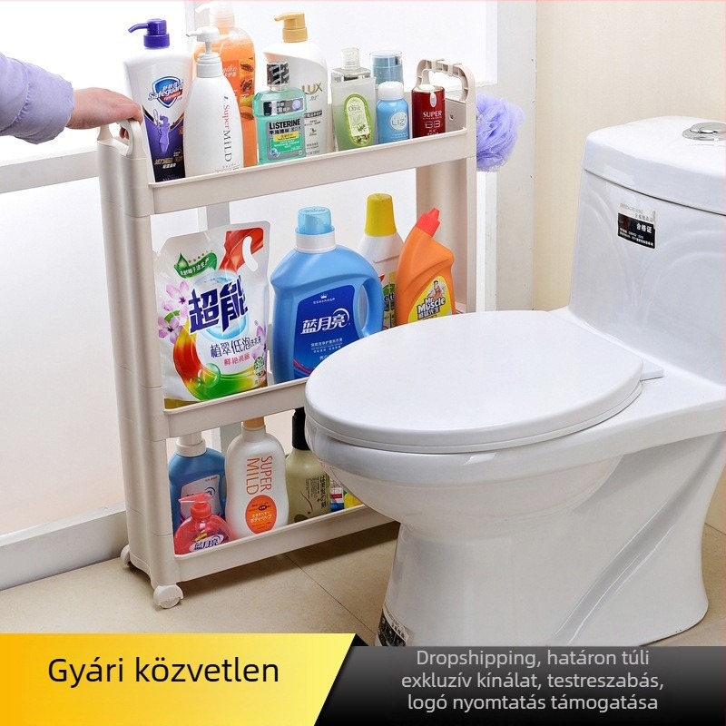 Kerekes, mozgatható tároló állvány keskeny helyekre, konyhához és fürdőszobához