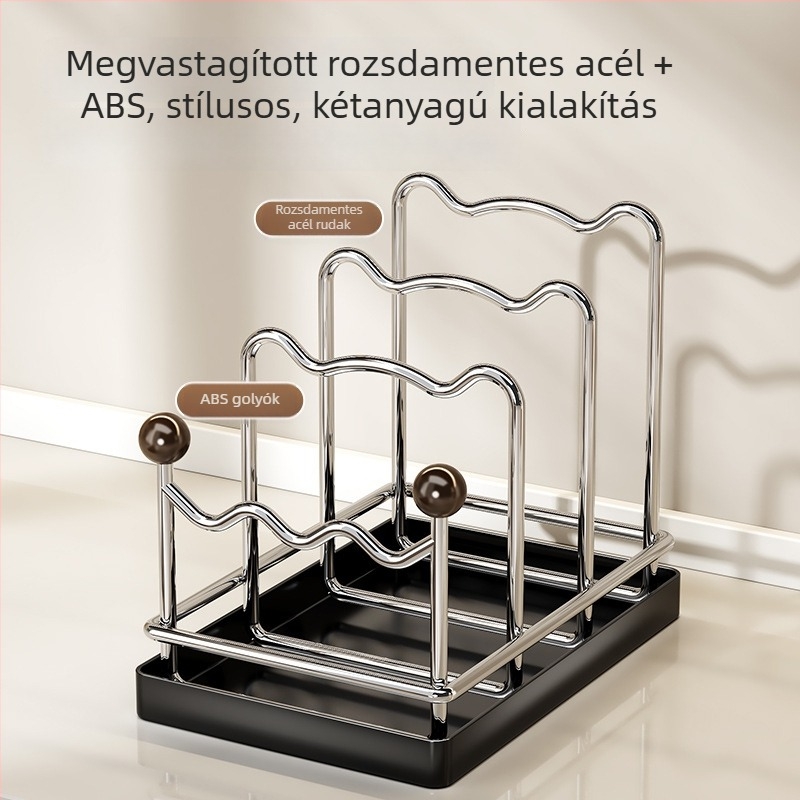 Rozsdamentes acélból készült konyhai tárolóállvány, multifunkcionális, fedő- és vágódeszka-tartóval, nagy kapacitású szárító
