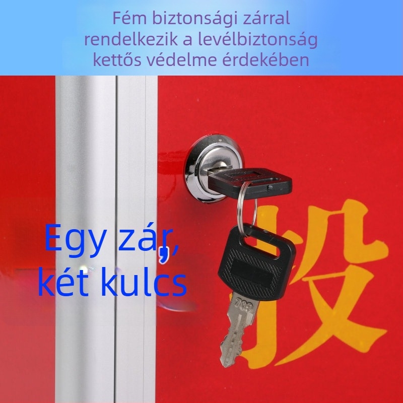 Alumíniumötvözetből készült szavazódoboz fogantyúval, hordozható, padlóálló, zárható, piros postafiók.