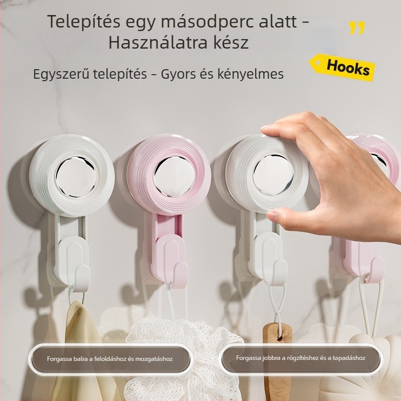Szívócsésze forgó kampó, fúrás nélkül, erős, eltávolítható, konyha- és fürdőszobai falra szerelhető, többfunkciós tároló