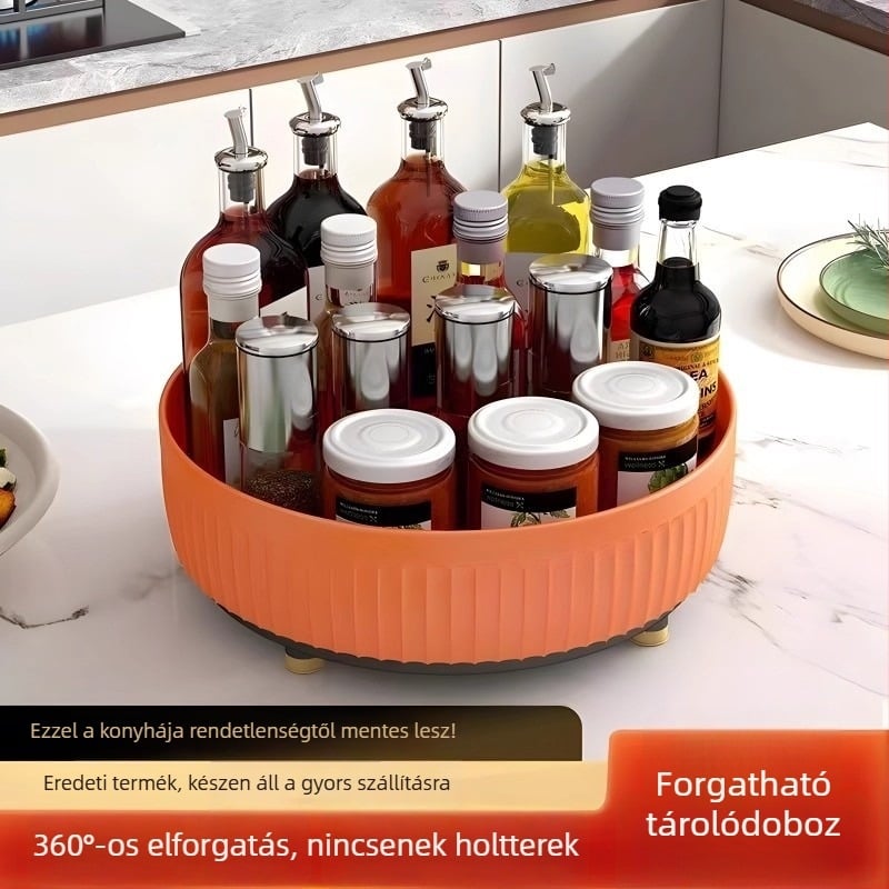 Konyhai forgó fűszertartó, 360°-os ízesítő- és szójaszósz-ecet tároló, elegáns gyümölcstál