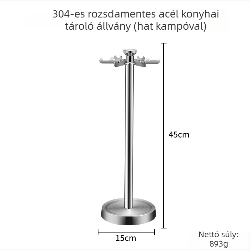 304 rozsdamentes acél konyhai eszköztároló, forgó akasztóval, többfunkciós konyhai szervező