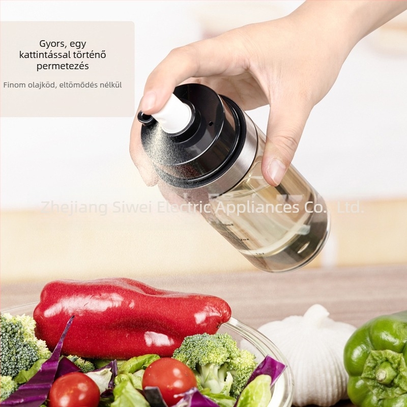Akril olajspray üveg szivárgásmentes permetező fejjel – konyhai, grill- és sütőben használható; szójaszósz, ecet, szezámolaj és fűszerek