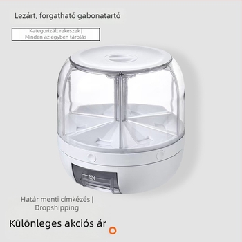 Zárható forgó gabonás tartály rekeszekkel – nedvesség- és rovarbiztos konyhai rizstároló doboz, 4.1–5 L