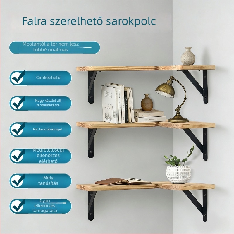 Fa falra szerelt tároló polc, három szintes, fürdőszoba és konyha számára, lebegő dizájn