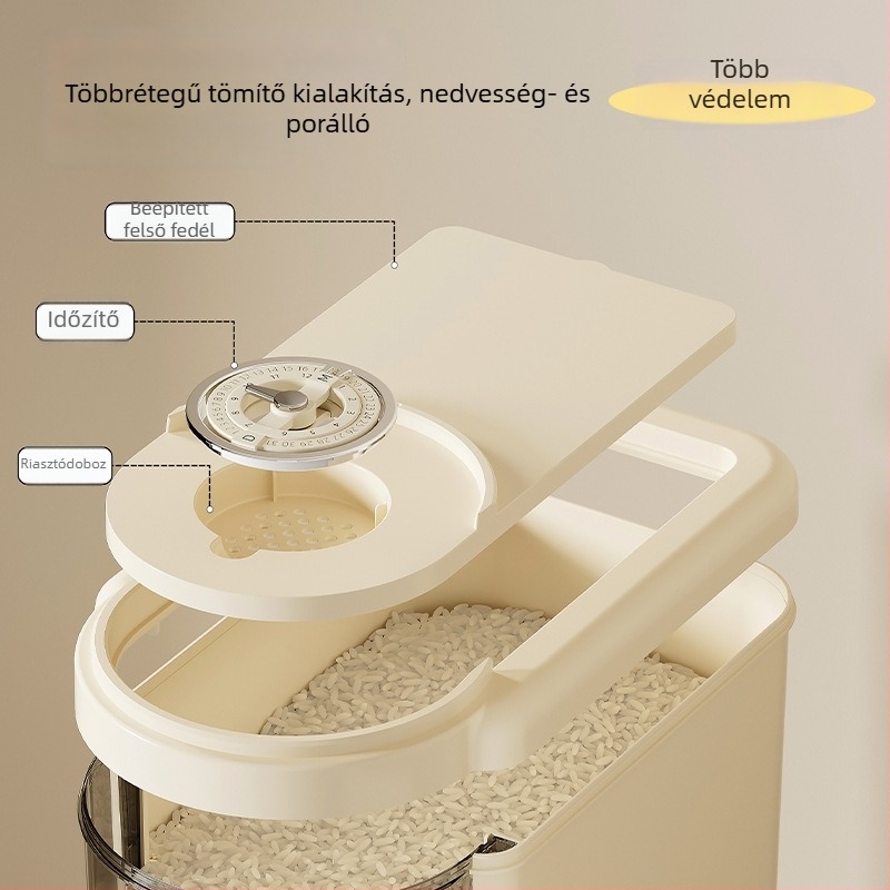 Konyhai gabonatároló doboz nyomásos felosztással, nedvesség- és rovarálló, élelmiszer-minőségű műanyag rizsdoboz, 8–9 L