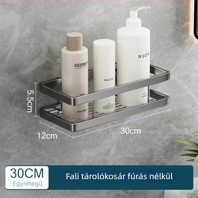 Falihoz rögzíthető, többfunkciós tárolópolc fürdőszobába és konyhába, modern mosdó melletti polc