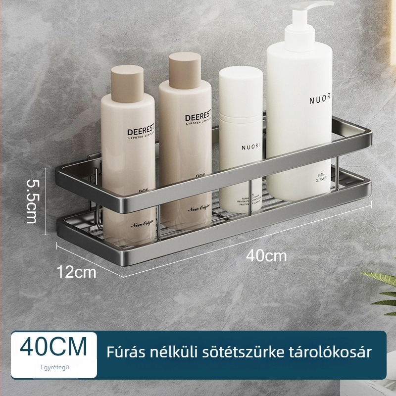 Falihoz rögzíthető, többfunkciós tárolópolc fürdőszobába és konyhába, modern mosdó melletti polc