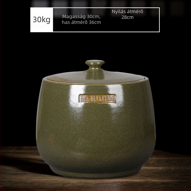 Nedvességálló kerámia tárolóedény fedővel, rizs, olaj, savanyúság és tealevelek számára — kapacitás 5 kg / 15 kg / 25 kg