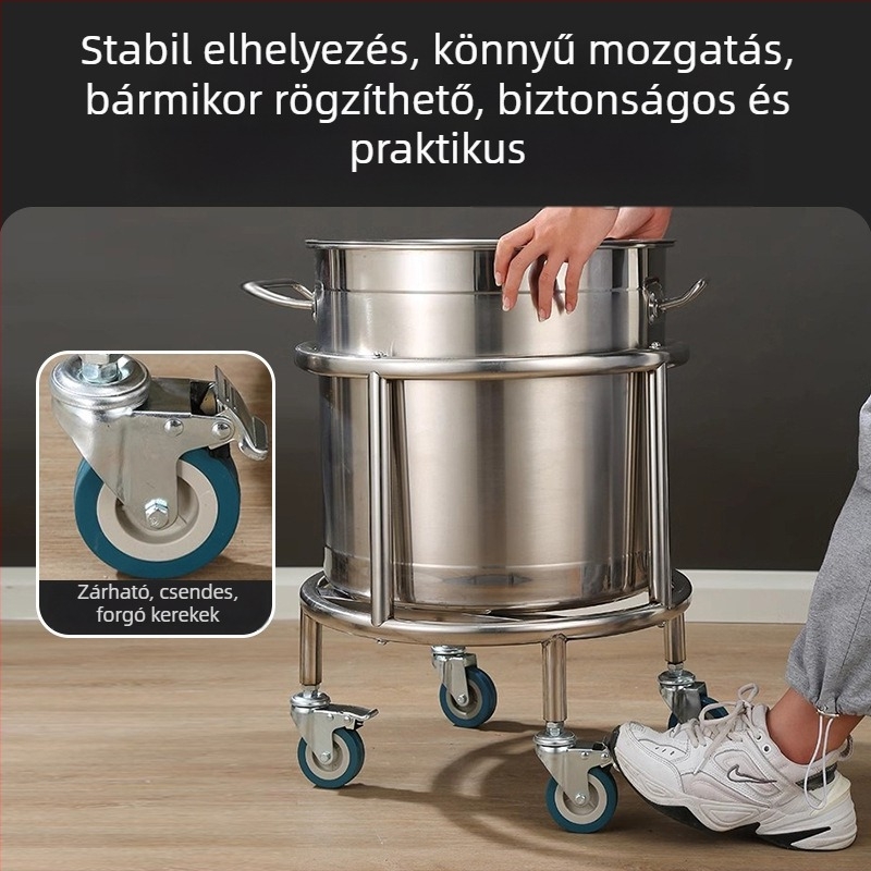 Rozsdamentes acélból készült kereskedelmi levesvödör szigetelt tartó, görgős háromlábú alap konyhai használatra