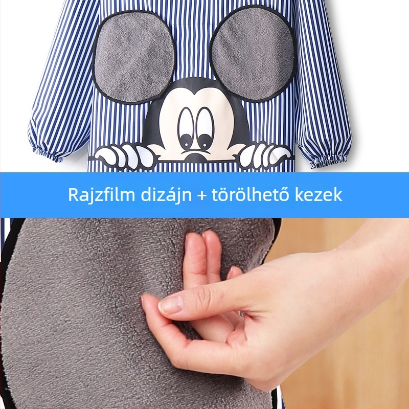Hosszú ujjú, vízálló és olajálló konyhai kötény, könnyen tisztítható, koreai stílus, poliészter
