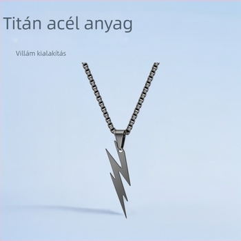 Férfi nyaklánc titán acélból készült villámmedállal, hip-hop stílusú ékszer, rozsdamentes acél