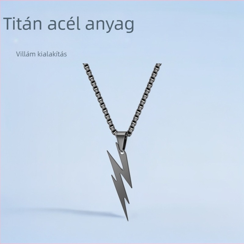 Férfi nyaklánc titán acélból készült villámmedállal, hip-hop stílusú ékszer, rozsdamentes acél